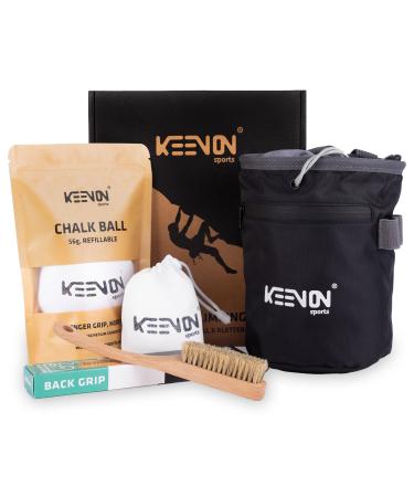 Keenon Sports Boulder & Climbing Accessories - Chalkbag Chalkball and Wood Boulder Brush as a set or individually - Magnesiabay for a safe stop Boulder / Climbing Set - Buy Online on GoSupps.com
