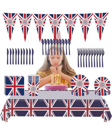 British Flag Plates | Union Jack Pattern Tableware Set Patriotic Decorations Convenient Plates for Girls Themed Parties Pochy Charles Memorial Set Crown - 9-piece Set - Buy Online on GoSupps.com