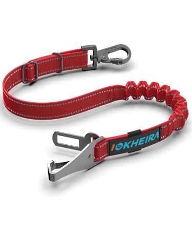 Iokheira dog seat belt for car dog belt for car safety dishes adjustable with universal plug & fastening of the locking rod (red) dark red