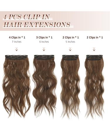 Feshfen Clip In Hair Extensions - 4PC Synthetic Wavy Extensions in Copper Chestnut Brown | 50 cm - Buy Online on GoSupps.com