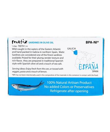 Matiz Sardines in Olive Oil 4.2oz Can (Pack of 5) - Spanish Gourmet Wild Caught Natural Fish for Tapas, Snacks, or Meals - Protein Rich, Sealed for Freshness - Buy Online on GoSupps.com