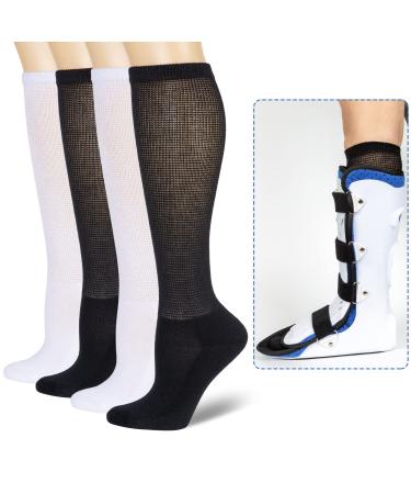 4 Packs High-Top Orthopedics Tube Socks for Fracture Boot Cast Replacement Socks Liner for Air Cam Walkers Boots Surgical Leg Cover 2blk/2whi 10-13
