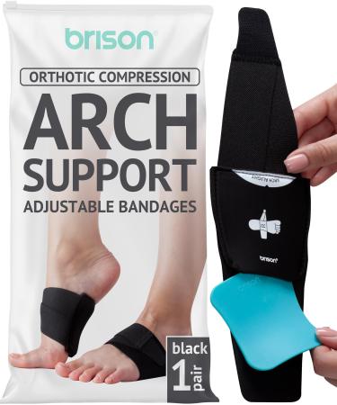 BRISON Arch Support Brace Orthotics Bands - Adjustable Feet Compression Straps with Supportive Plate Removable Flat Foot Pain Care Arch Support Splint Men Women Beige Black