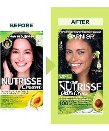 Garnier Nutrisse Ultra Cr me Permanent Hair Dye 100% Grey Coverage Vegan Formula Nourished Hair Long-Lasting Rich Colour 11 Ash Black 1 Application Packaging May Vary BLACK SHADES 11 Ash Black - Buy Online on GoSupps.com