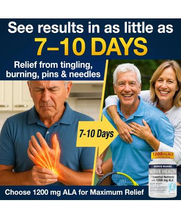 Nerve Relief Neuropathy Sciatica Support Supplement with 1200 mg Alpha Lipoic Acid to Reduce Nerve Discomfort in Feet Hands Toes 1200mg ALA, Vitamins B12 B6 & B1, Magnesium, Turmeric 30 Capsules Alabaster-white - Buy Online on GoSupps.com