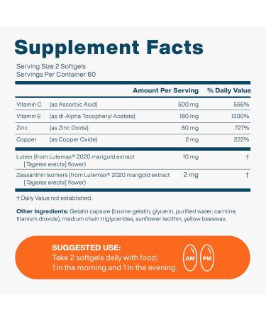 VISION PROTECTION AREDS 2 Eye Vitamin & Mineral Supplement for Ocular Health Natural Eye Institute AREDS 2 Study Formula with Lutein Vitamin C & Zeaxanthin 120 Mini Softgels - Buy Online on GoSupps.com