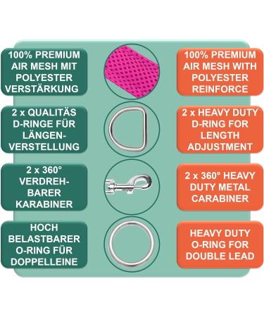 Dey Premium Air Mesh Dog Leash 2m | 3-Way Adjustable | For All Dog Sizes | Multiple Colors | Ideal for Puppies & Cats | XS Pink Rosa - Buy Online on GoSupps.com