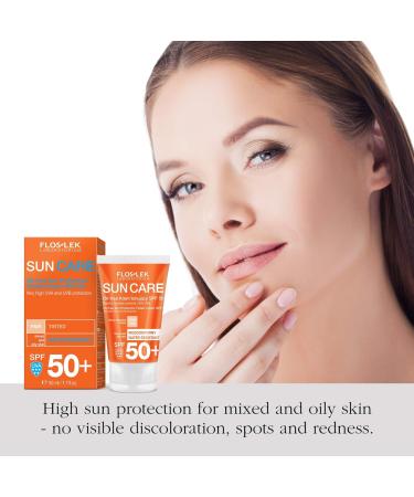 FLOSLEK Oil-Free Sun Protection Tinted Cream SPF 50 + | 50 ml | Masks Skin Imperfections: Stains Discoloration Redness | Water Resistant | Intended for People of All Ages with Mixed and Oily Skin - Buy Online on GoSupps.com
