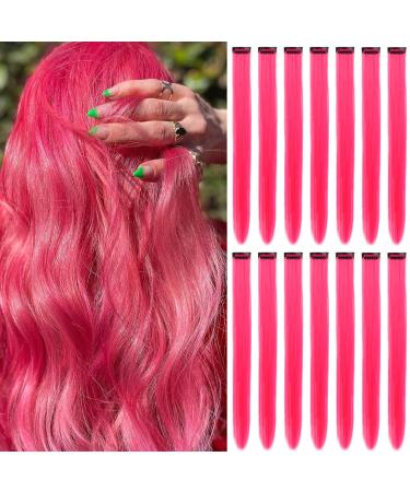 16Pcs Colored Clip in Hair Extensions 22 Inch Colorful Highlights Hairpieces Straight & Long Heat-Resistant Synthetic Hair Accessories for Kid Girls Women Party Hair Decor (16Pcs-Hot Pink)