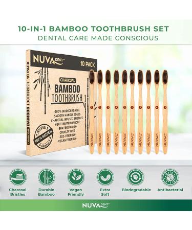 Bamboo Charcoal Toothbrushes - Natural Soft Bristle Wood Toothbrushes Bulk (10 Pack) - Buy Online on GoSupps.com