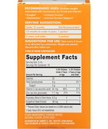 Zarbee's Childrenâ€™s Cough Syrup Dark Honey - Natural Grape, 10 Single Serve Packs for Kids 12+ Months - Buy Online on GoSupps.com