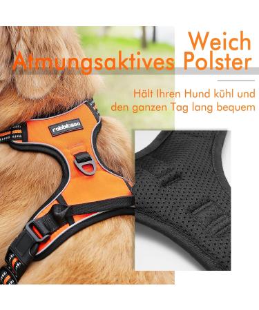 Rabbitgoo Adjustable Dog Harness for Medium & Large Dogs - No Pull Breathable with Reflex Stripes - Safe Control Guide in Orange XL (1 Pack) - Buy Online on GoSupps.com