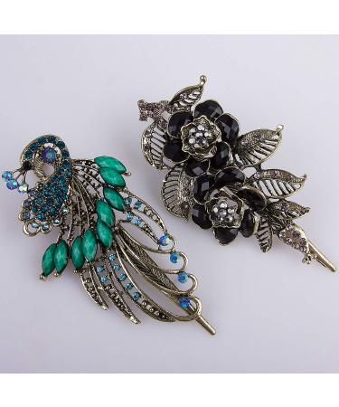 Vintage Metal Hair Clips Set of 2 for Women | Peacock & Flower Barrettes - Bridal Hair Accessories - Buy Online on GoSupps.com