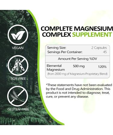 High Absorption Magnesium Supplement Complex - 90 Veg Caps | Non-GMO, Vegan, Gluten & Soy Free - Buy Online on GoSupps.com