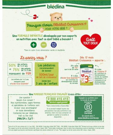 Bl dina - Bl dilait Croissance 3 me ge - Lait en poudre pour b b - De 1 3 ans - Lot de 3x1 2kg D s 12 mois - Buy Online on GoSupps.com