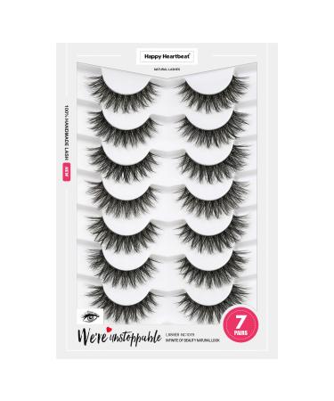 3D Clear Band false eyelashes natural look cat eye wispy fake eyelashes short supernatural cross soft reusable eyelash 7 pair Happy Heartbeat (no.203)