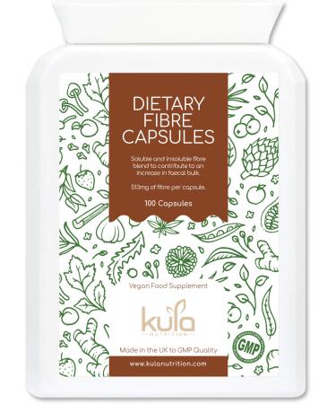 High Fibre Supplement (1026mg per Serving) - 100 Vegan Capsules - Soluble and Insoluble Dietary Fibre Complex - Psyllium Husk Powder Flaxseed - Fibre Supports Daily Bowel Movements - Kula Nutrition
