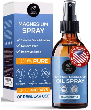 Organic Organic Magnesium Oil Spray for Feet Sleep & Sore Muscles 100% Pure Ancient Zechstein Mg Chloride Topical Formula for Natural Relaxation Body Massage Leg Cramps & Workout Relief 6.7 Fl Oz (Pack of 1)