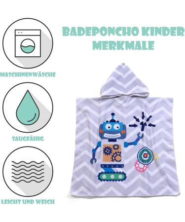 FEBE Bath Poncho for Kids - Hooded Bath Towel & Robe for Toddlers | Robot Design | Perfect for International Shipping - Buy Online on GoSupps.com