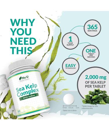 Sea Kelp Tablets 2000mg - 365 Vegan Tablets - High Strength Iodine Supplement for Thyroid Support - Non GMO - Natural Source from Wild Harvested Seaweed - Buy Online on GoSupps.com