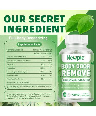Newpie Chlorophyll Body Deodorizing Supplement Internal Odor Control Pills for Men & Women Chlorophyll Capsules for Detox Skin Breath and Gut Health with Chlorophylls Complex Vitamins (1) - Buy Online on GoSupps.com