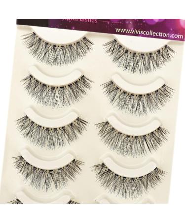 Vivis 5 Pairs Eyelashes Natural Lashes Long Cross Wispies False Black Wispy Doll Lashes Soft Clear Band Handmade Fake Lashes V001 - Buy Online on GoSupps.com