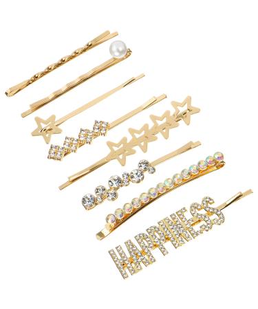MHB Must-Have-Beauty Decorative Hair Jewelry Hair Clip Set - Hair Clips for Styling  Bridal Hair Accessories for Women  Cute Hair Clip and Hair Styling Accessories (8 PC HAPPINESS  STARS & RHINESTONE)