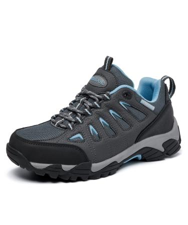 SHULOOK Hiking Shoes Women | Waterproof Shoes for Women | Comfortable & Light-Weight & Non-Slip | Women's Hiking Shoes Walking Trekking Camping Tennis Sport Sneakers 9 Grey Blue