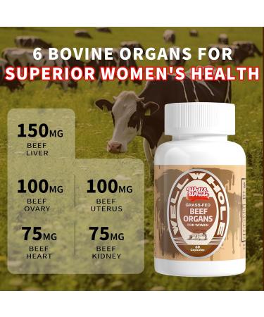 Well&Whole Grassfed Beef Organ Supplement Capsules, Organic Female & Male Bovine Organ Complex, Grass Fed & Pasture Raised, Total Body Wellness Support, 60 Capsules, 60 Days Supply - Buy Online on GoSupps.com