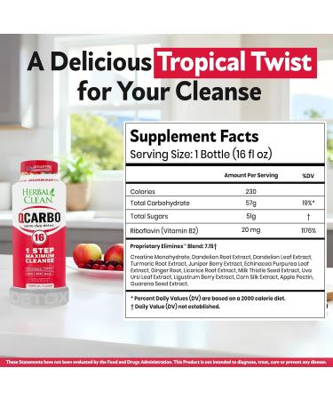 Herbal Clean Qcarbo16 Same-Day Detox Cleanse Drink (16 fl oz) - Tropical Flavor Full Body Cleanse* Detox Drink for Moderate Toxin Level* Vitamin B2 and Vitamin B12 for Men & Women - Buy Online on GoSupps.com