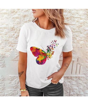 2023 Summer Butterfly Graphic Tees for Women - Plus Size Crewneck T-Shirt in Multicolor Large | Short Sleeve Tops - Buy Online on GoSupps.com