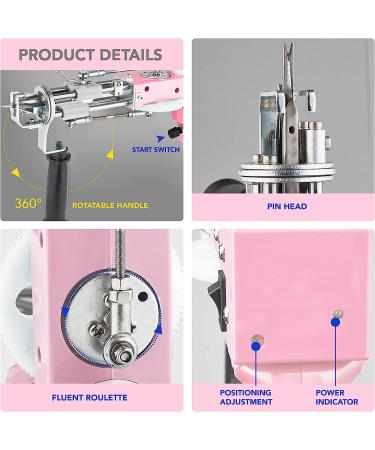 2-in-1 Cut Pile Loop Pile Tufting Gun Starter Kit | Electric Rug Tufting Machine with 10 Skin Stickers | Baby Pink Carpet Weaving Flocking Tool - Buy Online on GoSupps.com