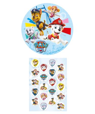 Dekozauber24 Set of 2 Paw Patrol edible cake toppers 16cm + 20x mini cake toppers cake decoration children's birthday