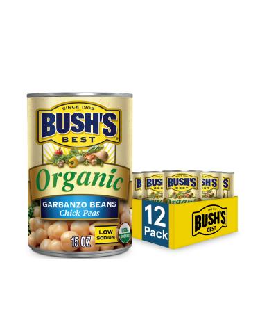 BUSH'S BEST Organic Garbanzo Beans Canned Beans Organic Chick Peas USDA Certified Organic Source of Plant Based Protein and Fiber Low Fat Gluten Free (12) 15 Ounce (Pack of 12)