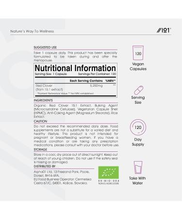 Organic Red Clover Extract 5250mg - for Use During The Menopause - Potent 15:1 Pure Extract - Halal 120 Vegan Capsules 1 count (Pack of 120) - Buy Online on GoSupps.com