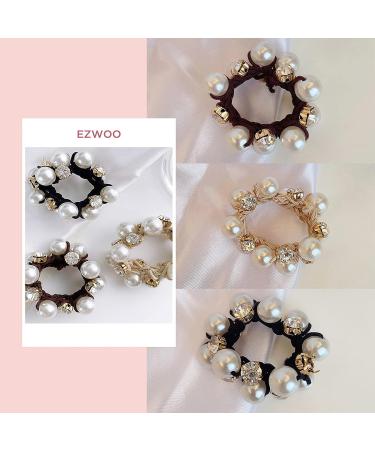 Rhinestone Pearl Hair Ties - 3pcs Elastic Scrunchies for Women and Girls - Buy Online on GoSupps.com
