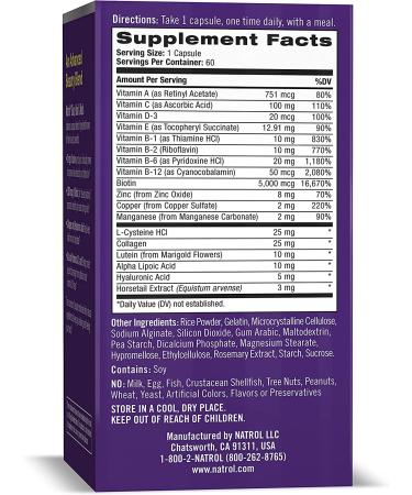 Natrol Skin, Hair & Nails Capsules - 5,000mcg Biotin, 60 Count - Advanced Beauty Formula - Buy Online on GoSupps.com