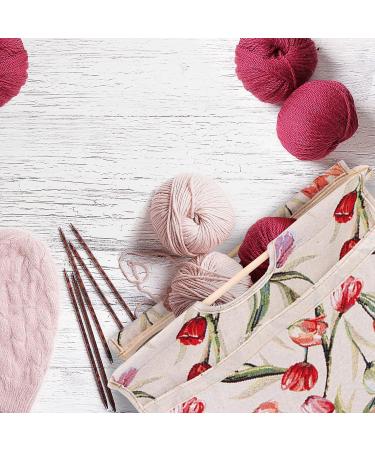 Exquisite Knitting Tote Bag with Wood Handle for Needles and Sewing Tools - Red Flower Design - Buy Online on GoSupps.com
