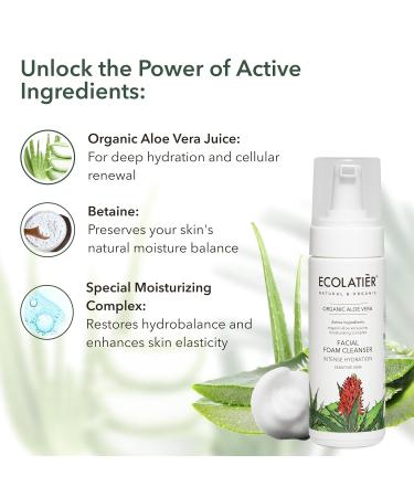 Organic Aloe Vera Facial Foam Cleanser 98.6% Natural Vegan & Hydrating for Sensitive Skin | Intense Hydration Face Wash (5.1 Fl Oz - Buy Online on GoSupps.com
