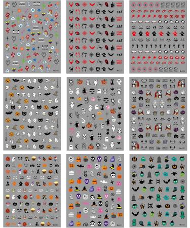 JMEOWIO 9 Sheets Halloween Nail Art Stickers Decals Self-Adhesive Ghost Pumpkin Black Hat Nail Supplies Nail Art Design Decoration Accessories - Buy Online on GoSupps.com