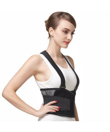 NeoTech Care Back Brace with Suspenders / Shoulder Straps - Light & Breathable - Lumbar Support Belt for Lower Back Pain - Posture, Work, Gym - Black Color (Size S) Small (Pack of 1)