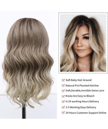 Bestung Long Brown Lace Front Wig for Women Dark Roots Ombre Blonde 24 Inch Wavy Synthetic Hair - Middle Part Daily Hair, Black to Brown Ombre - Buy Online on GoSupps.com