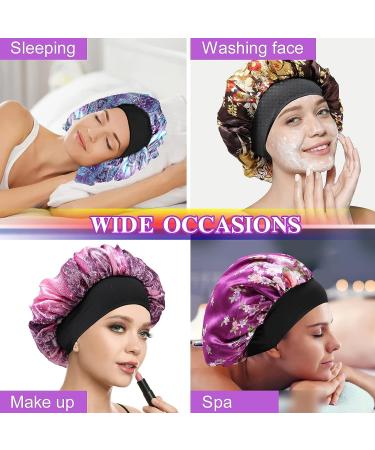 4Pcs Large Satin Bonnet Set for Curly Hair | Big Sleep Cap for Women | Jumbo Bonnet for Braids | Hair Care Silk Bonnet | Natural Long Hair | Coffee Purple Light Blue - Buy Online on GoSupps.com