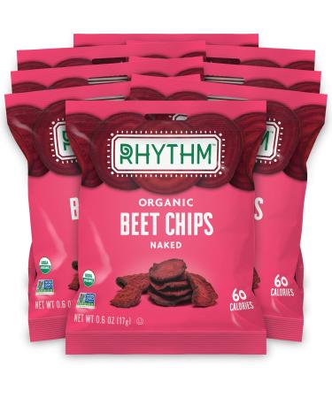 Rhythm Superfoods Beet Chips, Naked, Organic and Non-GMO, Single Serves, Vegan, Gluten-Free Snacks, 0.6 Ounce (Pack of 8)