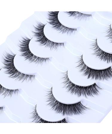 Wleec Beauty Short False Eyelashes set - 7 Pairs of 12mm Wispy Fluffy 3D Faux Mink Lashes for Natural Cat Eye Look | Clear Band | CC95 - Buy Online on GoSupps.com