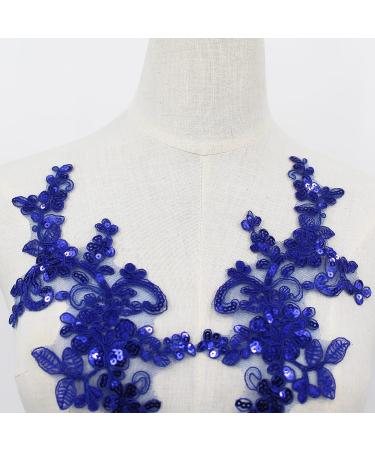 SEMCICOR Embroidery Sequin Lace Applique Pair - Wedding Dress Bridal DIY Crafts - Blue - Buy Online on GoSupps.com