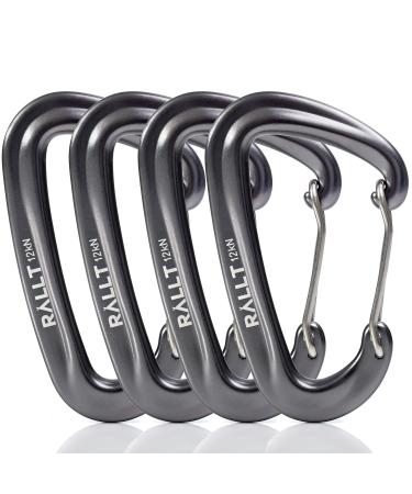 RALLT 12kN Carabiners, 24kN Carabiners , 12kN- Heavy Duty Carabiner Clip for Hiking, Hammock, Backpacking- Lightweight, No Rust Aluminum Camping Accessories Wire Gate Gunmetal (4 Pack)