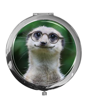 metALUm pocket mirror made of chrome-plated metal with funny meerkat motif