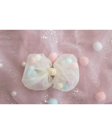 Summer Crystal Tulle Bow Girl Alligator Hair Clips - 2Pcs BW Pompons - Buy Online on GoSupps.com