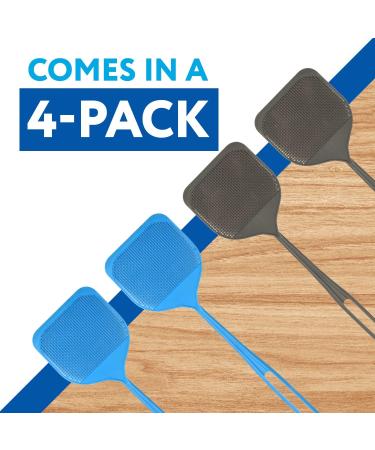 4 Pack Extra Large Spiky Fly Swatter Set - Blue & Grey Plastic - Indoor & Outdoor Bug Disposal - 5'' Smashing Surface - Bulk Pack - Buy Online on GoSupps.com